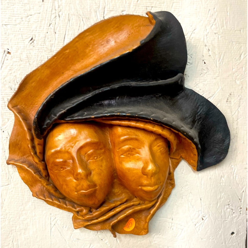 Leather Mask Face Sculpture Large Wall Art Decorative Tribal Folk Art